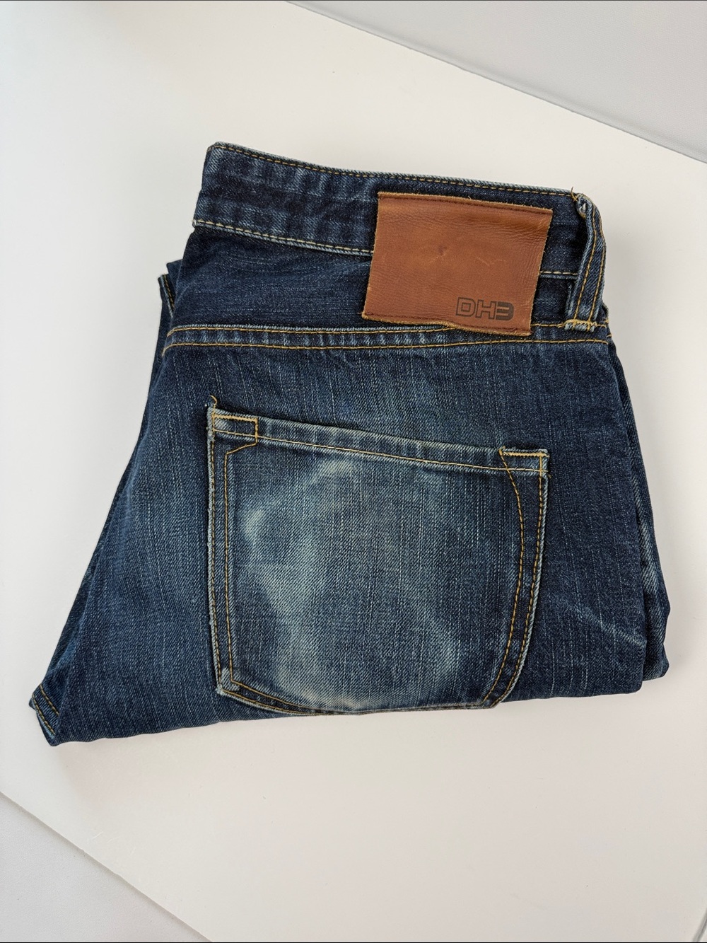DH3 Mens Straight Jeans in Dark Blue Denim